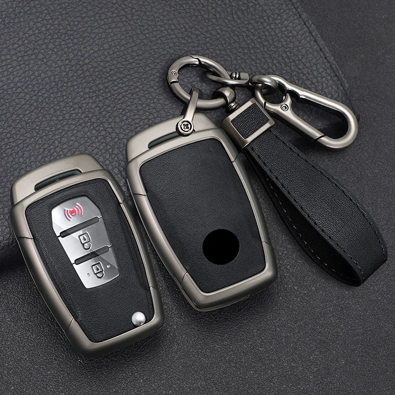 Zinc Alloy+ Leather Car Flip Key Case Cover Shell Fob For SsangYong Kyron 2 Sanka Actyon Korando Tivoli Protective Accessories