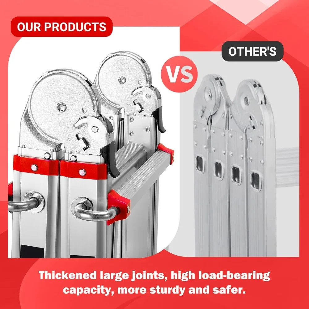 Ladder 17FT, A Frame 5 Step Telescoping Ladder with Stabilizer Bar & Wheels, Heavy Duty 330lbs Max Capacity,Collapsible Multi