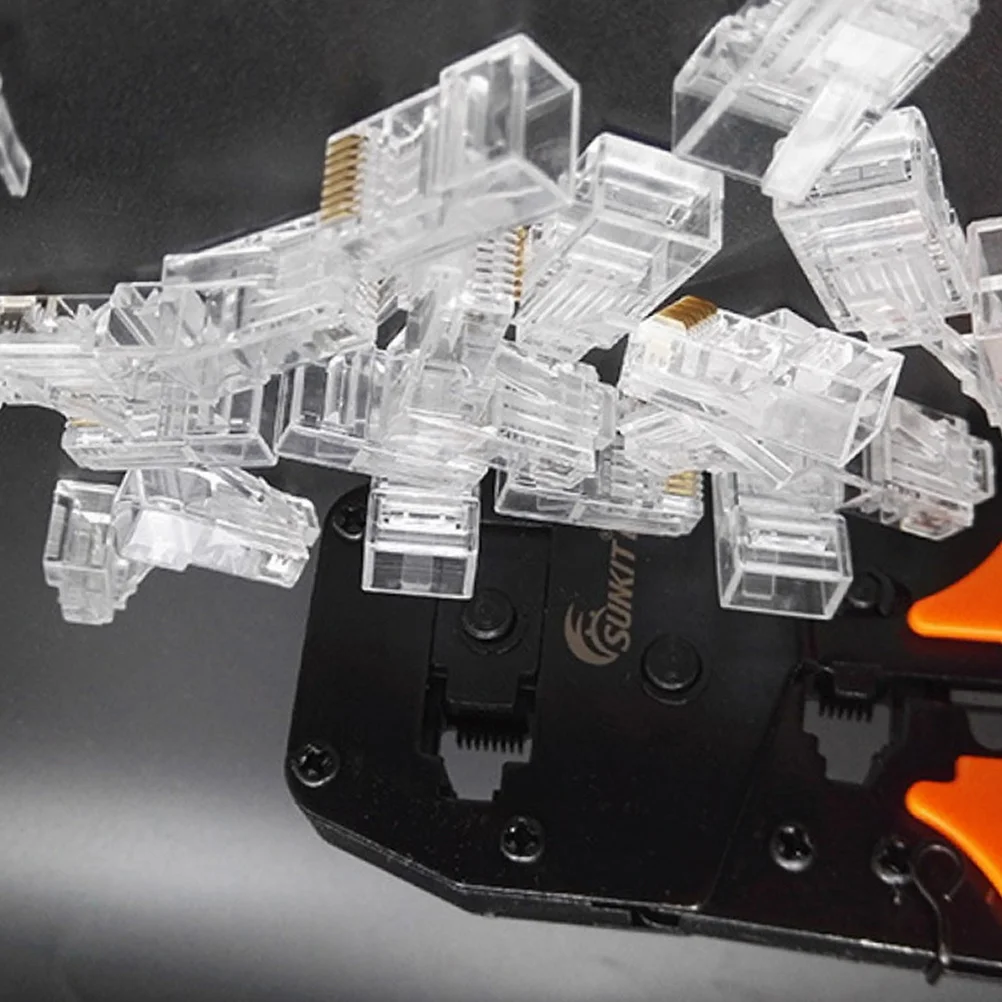 100Pcs Rj45 Crimp Connectors Gold Plated Cat6 Network Cable Plugs Copper Pc Material Ends for Custom Lan Cables Cat5e Cable