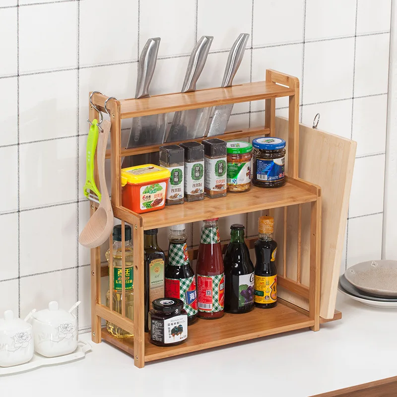 Multifunctional Storage Organizer Bamboo Spice Rack Multi-layer Partition Storage Items Layer Height Adjust Supplies Home