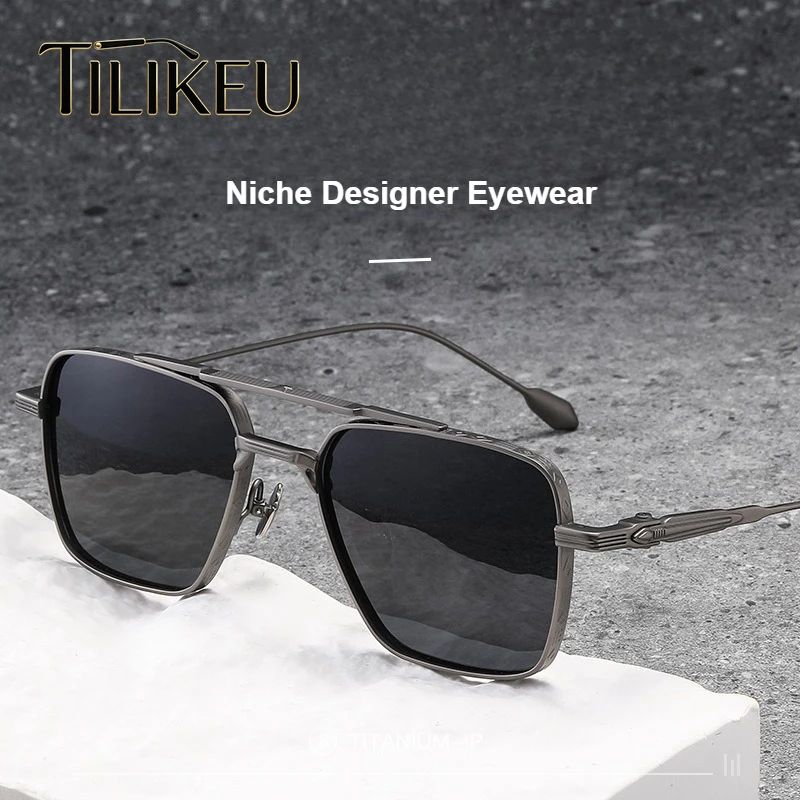 

New Men's Double Bridge Pure Titanium Sunshade Polarized Sunglasses Vintage Chinese Style Luxury Designer Sunglasses Male UV400