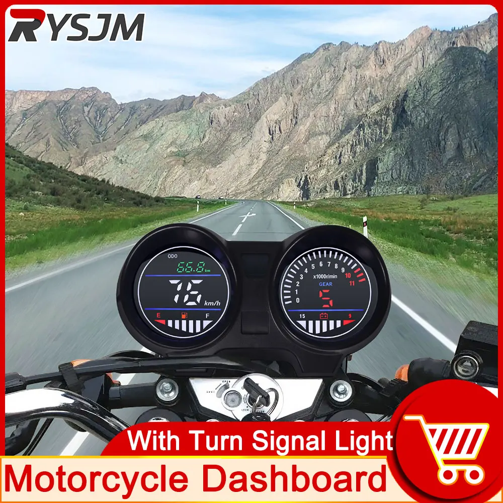 Motorcycle Speedometer LCD Digital Odo-meter Counter Motor Bike Tachometer Fuel Level Gauge Gear Meter Turn Signal Light