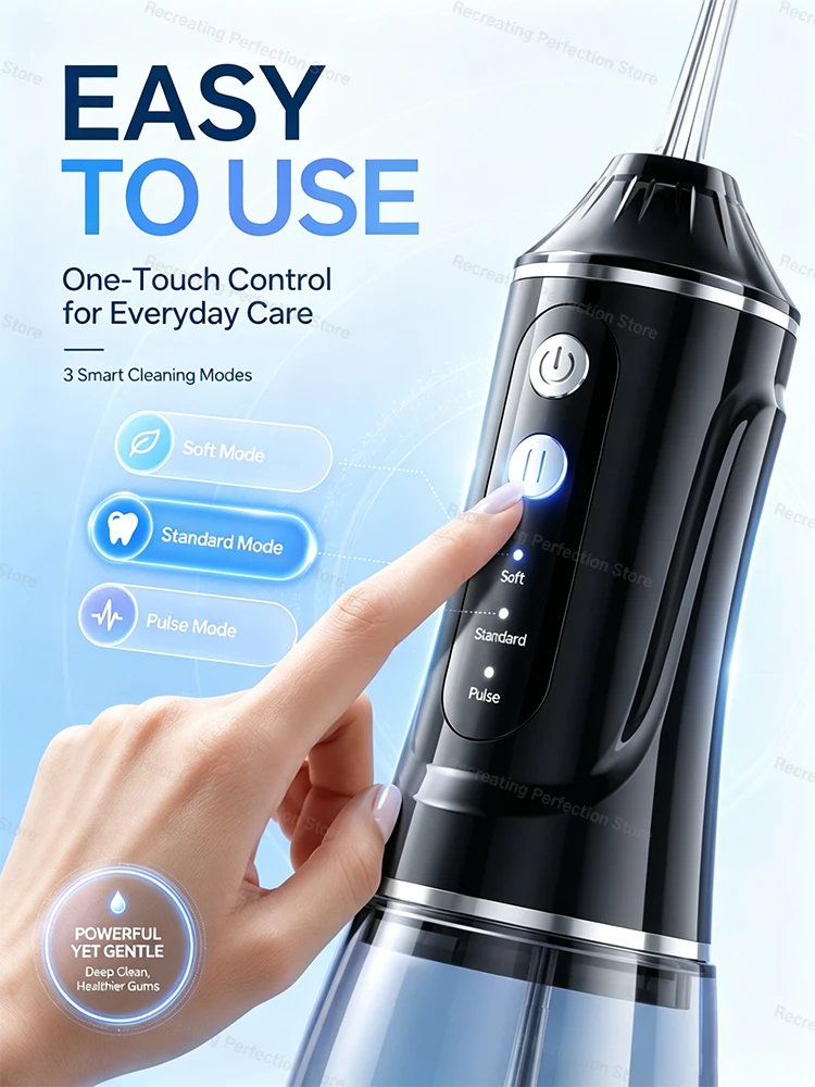 Upgraded Oral Irrigator Portable Electric Water Flosser Dental 380ml Type-C Charge 3 Modes