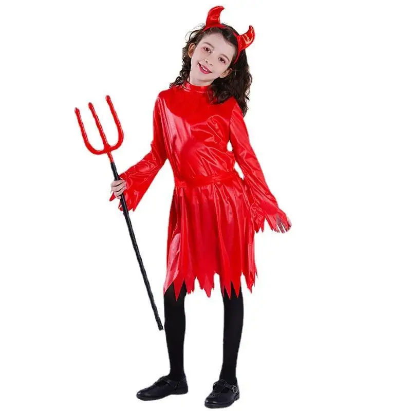 レッドデーモンコスチューム女の子用ハロウィンロールプレイングパフォーマンス死神少女コスプレ衣装子供服ドレス