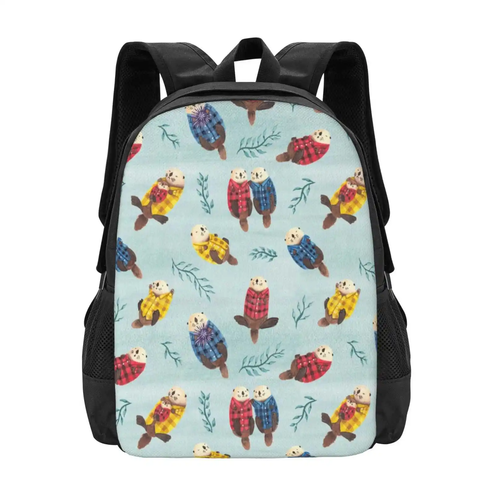 Sea Otters Wearing Plaid Hot Sale Schoolbag Backpack Fashion Bags Sea Otters Checked Flannel Cute Hipster Geek Seaweed Otters