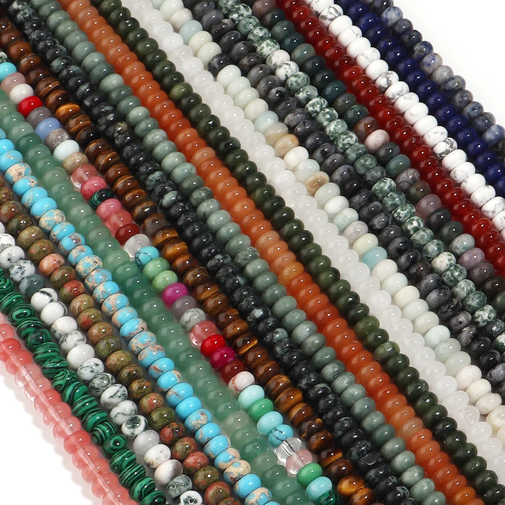 65-150 Stück 4 6 8mm Naturstein-Abstandsperlen, rund, flach, Türkis, Achat, Jade, Amazonit, Perlen für die Schmuckherstellung, DIY-Zubehör – Detail 3