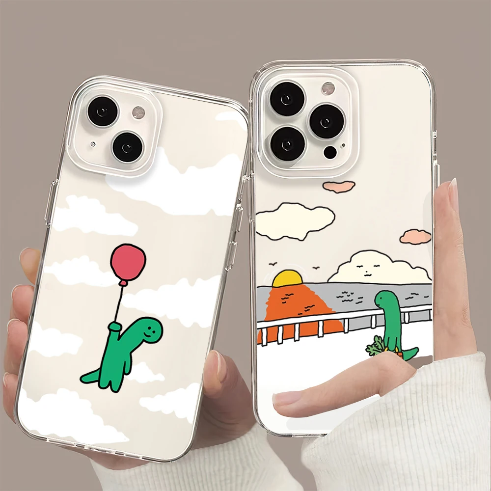 Dinosaur J-Joguman S-Studio Cute Phone Case For iPhone 11 13 16 15 14 12 Pro Max Plus Clear Transparent Soft Shell