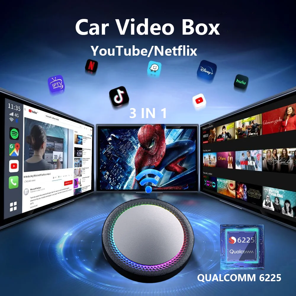 NEW Carplay Android 13 Auto Ai Box Wired to Wireless USB QUALCOMM 6225 WIFI Adapter For Youtube Netflix TV Box Toyota
