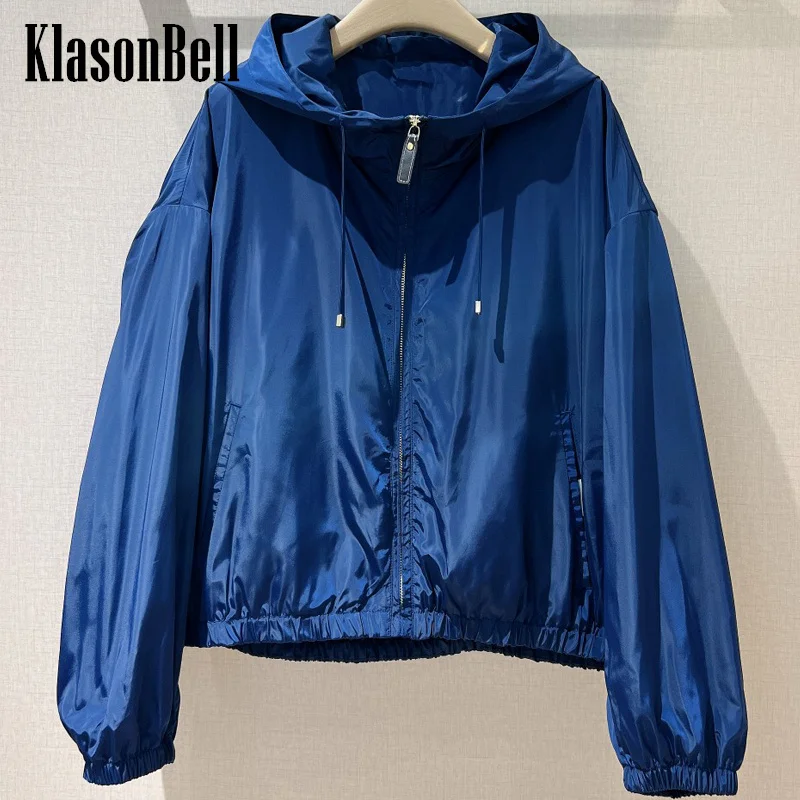 

9.26 KlasonBell Women Fashion Casual Waterproof Drawstring Hooded Jacket Elastic Cuff Two Side Pocket Zipper Loose Coat