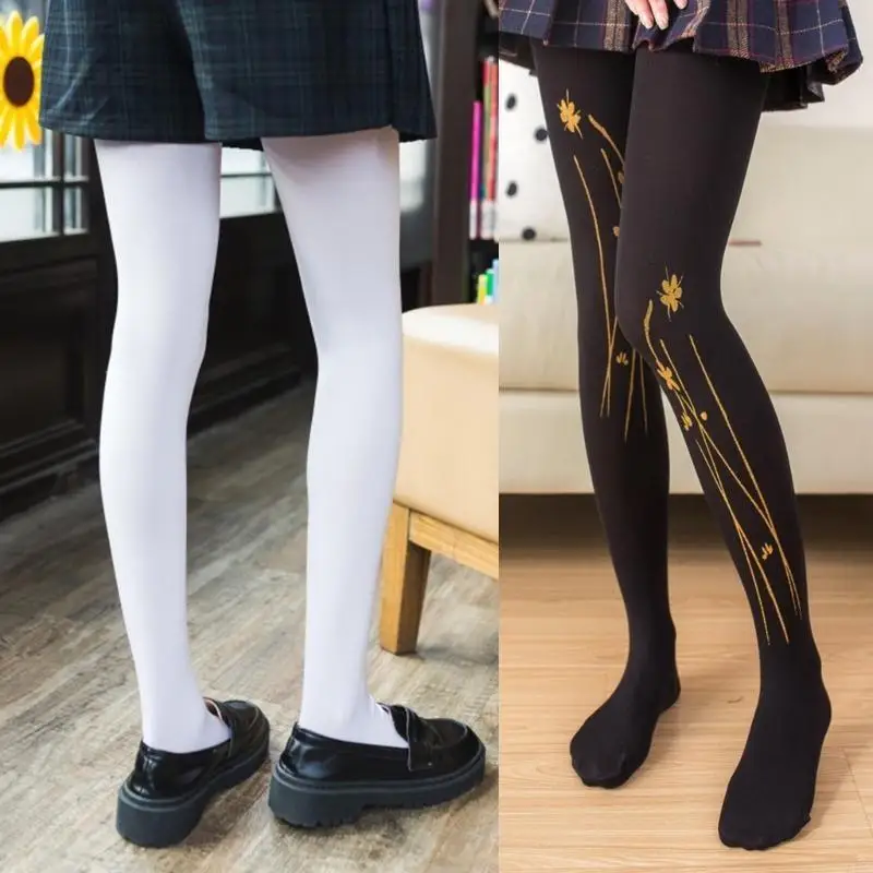 L5YC Soft Stretchy Tights Pantyhose 120D Opaque Tights,High Waist Pantyhose Gold Flower Footed Pantyhose Cosplay Tights