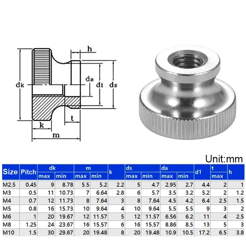 M3 M4 M5 M6 M8 M10 M12 304 Stainless Steel Hand Nut High Head Knurled Thumb Through/Blind Hole Nut Advertising Decorative Nail