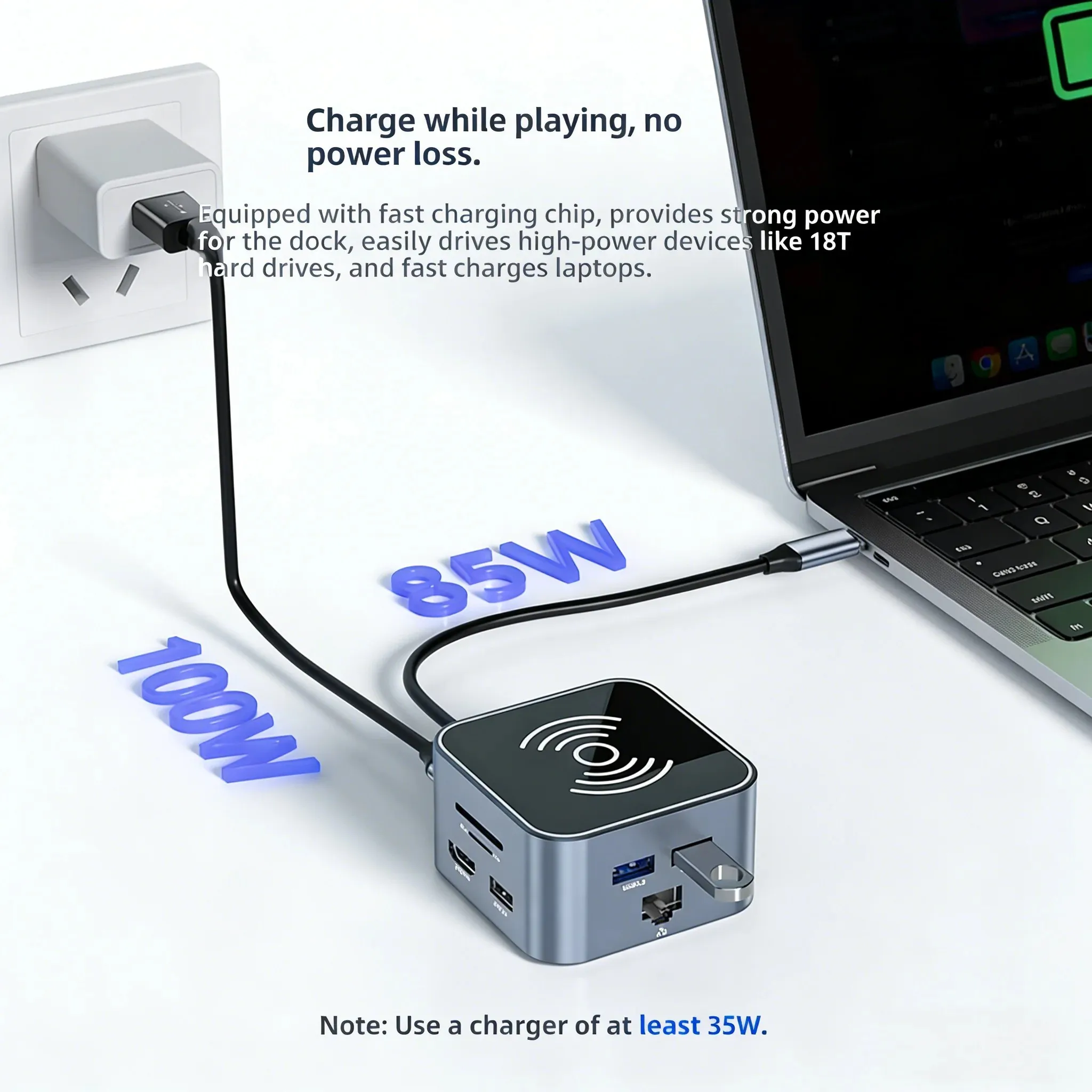 14 In 1 Type-C Docking Station 15W Wireless Charging Laptop Dex Expansion Dock USB C HUB HDMI 4K VGA TF SD RJ45 USB3.0 Adapter