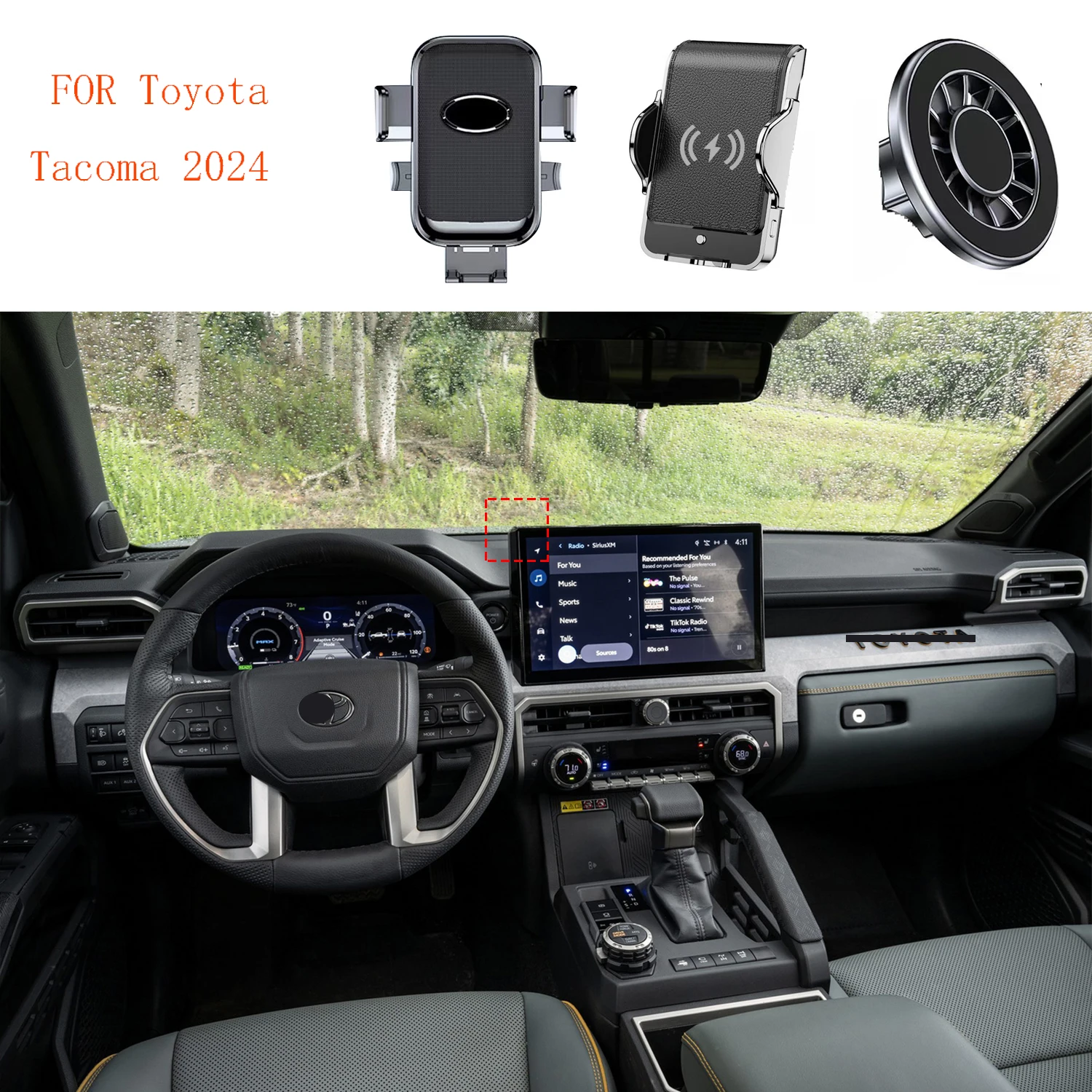 

For Toyota Tacoma 2024 Magnetic Car Phone Holder GPS Screen Fixed Fast Wireless Charging Mobile Phone Mount Accessories