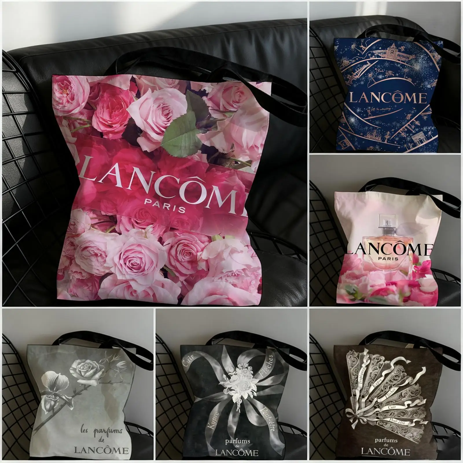 Bolsos de almacenamiento con logotipo Fashion-L-Lancome, bolso de lona con estampado de doble cara, bolso de hombro de gran capacidad para mujer