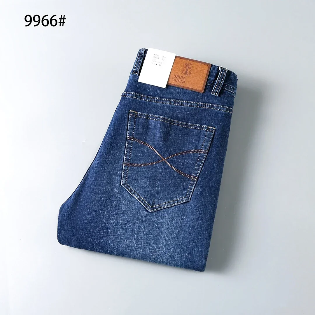 BLLIYOSS Old Money  Jeans 2024 Autumn Winter Men New Elastic Straight long Slim Fit Feet pants Customized leather label Italia