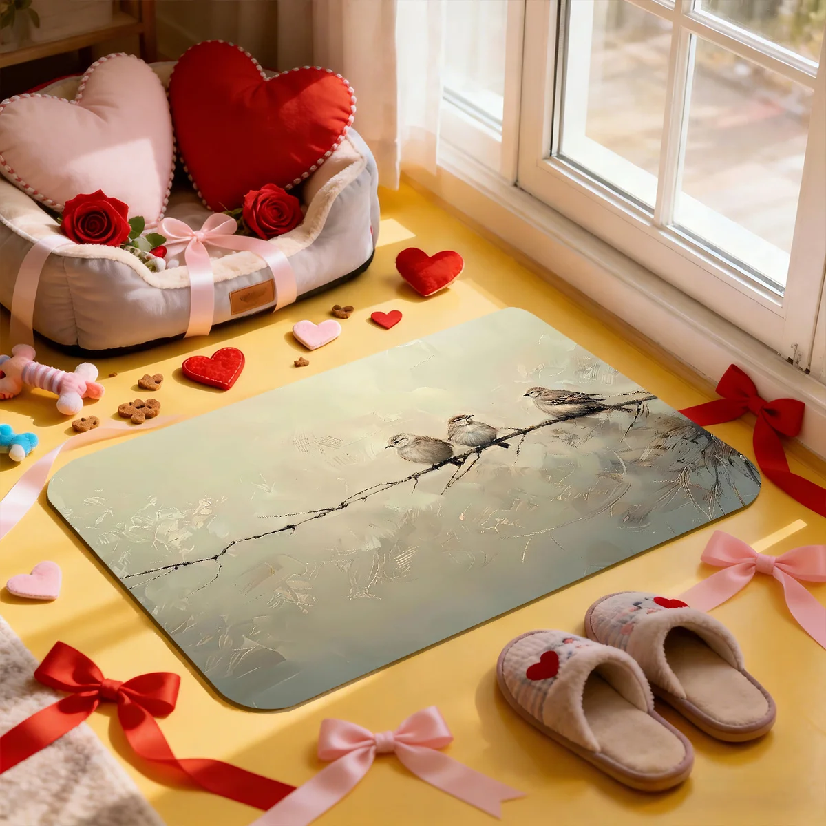 Three Sparrows On Branch Watercolor Flannel Accent Rug Barefoot Friendly Floor Protector For Foyer Hallway Birding Enthusiast