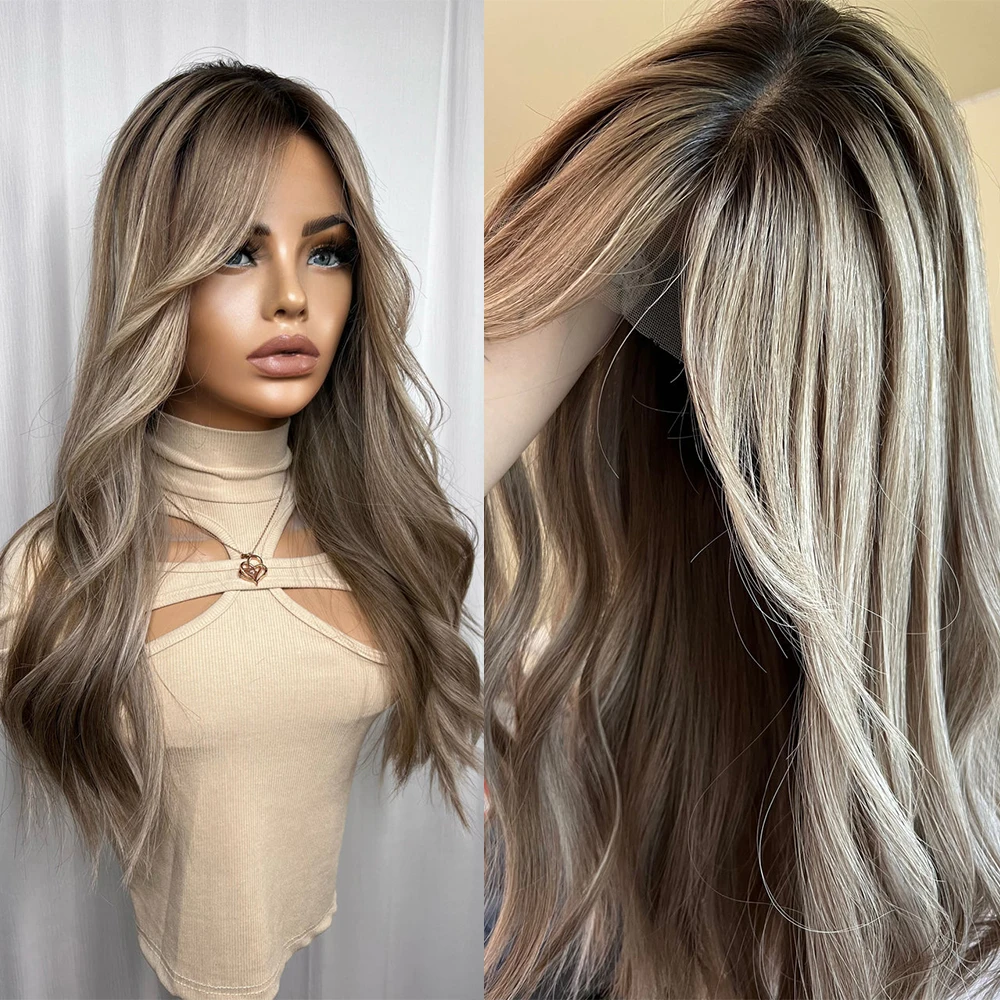 

Dirty Creamy Balayage Blonde Full Lace Wig Long Wavy Rooted Ombré Virgin Human Hair Wig HD Invisible 180% Luxury Lace Front Wig