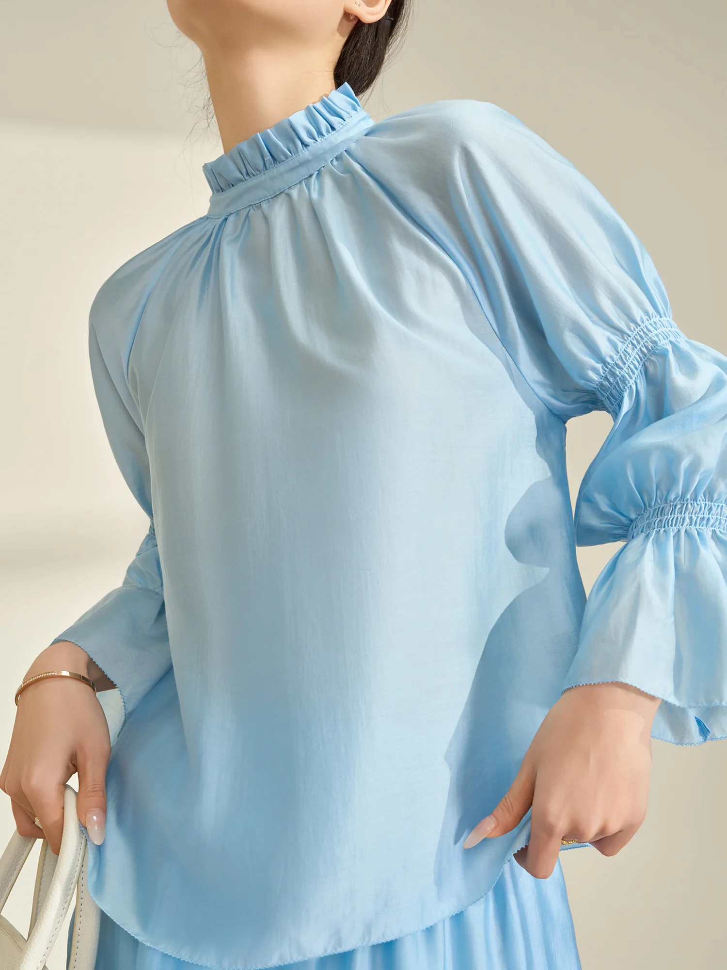 

Ele Blue Top Skirt Set for Women Spring 2026 High Waist Bells Hem Breathable Casual Sle Two-Piece Suit by Flowing Era