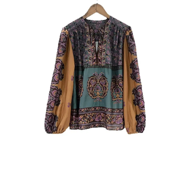 Niche 2025 بلوزة أنيقة لخريف وشتاء 2021 مطبوعة على الطراز العتيق ورقبة على شكل حرف V وتنورة وسراويل ومجموعة فساتين #5