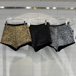 Trendy Women's Solid Color Bright Silk Woolen Shorts 2024 Autumn Fashion New Items High Waist Short Pants Female