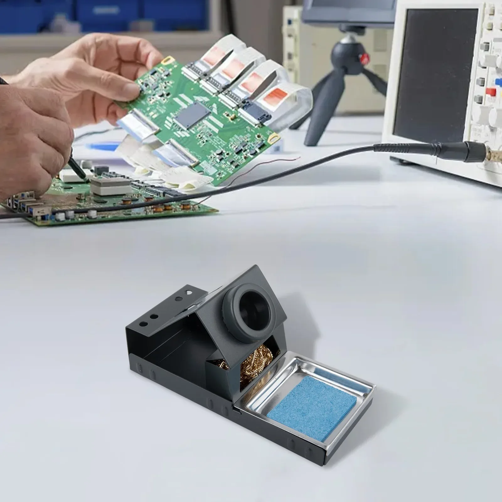 Soldering Iron Stand Built from Heat Resistant Material Features Cleaning Sponge and Brass Wool for Enhanced Usability