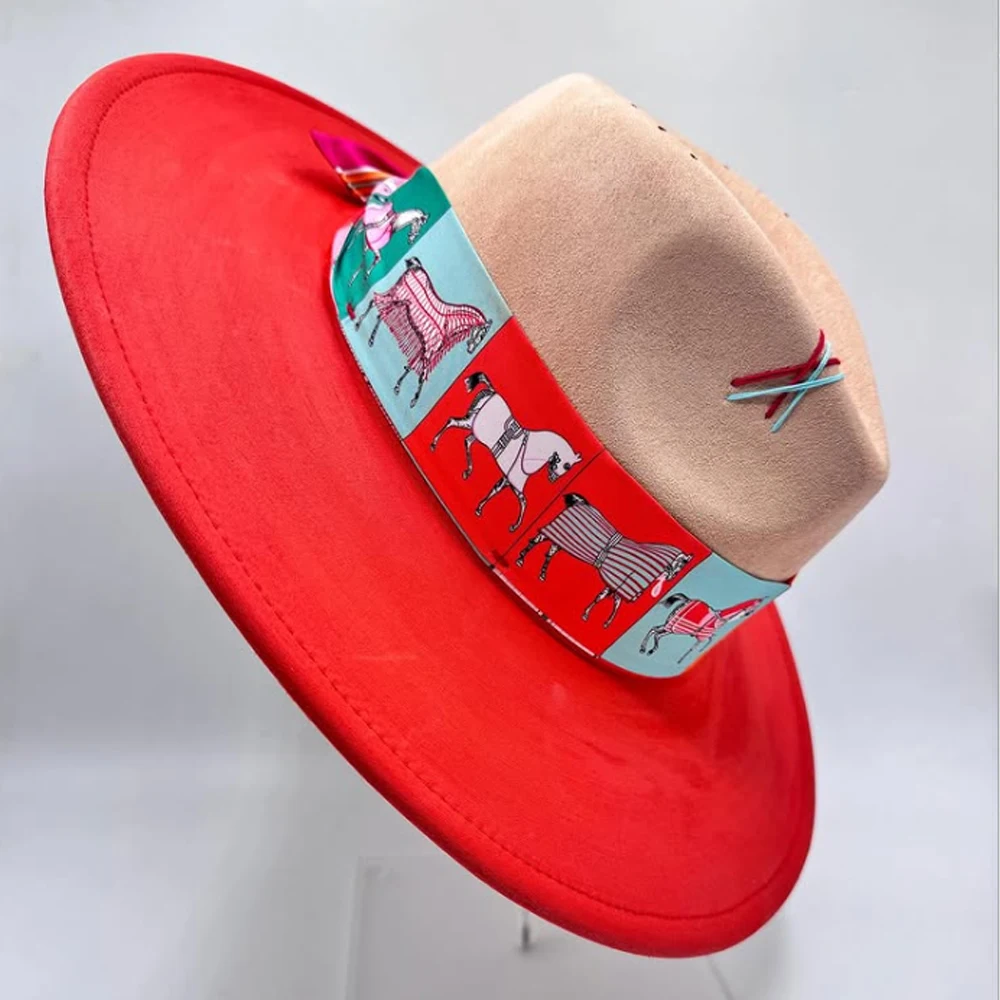 Suede Fedora Painting Felt Hat Unisex Hand-sewn Fedora Adjustable Autumn and Winter Fashion Party Hat and Gift New