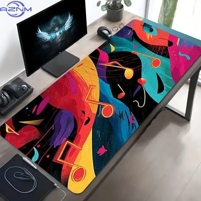 Musical Notes Abstract Art Rubber Desk Mat, Multiple Specifications Available, Vibrant Colorful Design, Perfect for Programmers