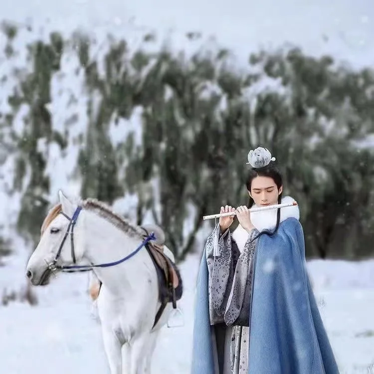 Ancient Chinese Cloak Artificial Fox Large Fur Collar Long Cloak Coat Costume Men Women Street Cosplay Cloak Hanfu Accessories