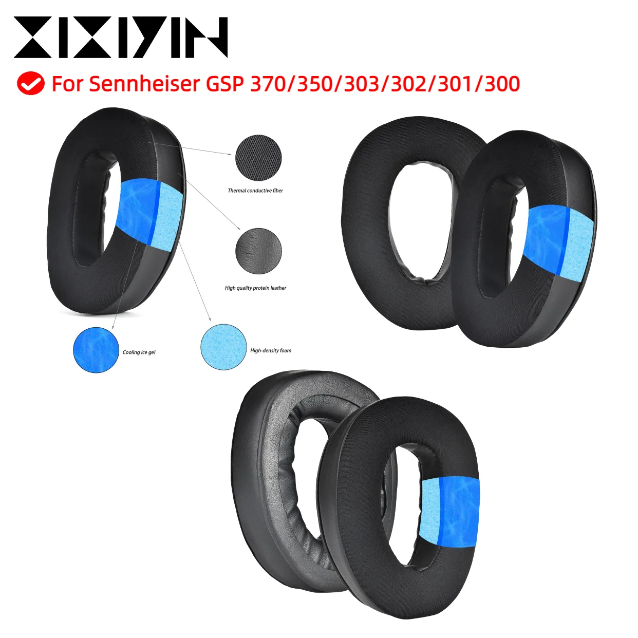 

Replacement Earpads for Sennheiser GSP 370/350/303/302/301/300 Headphones Cooling Gel Ear Cushion Pads