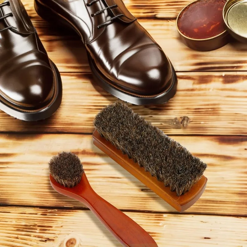 New! High Quality for 2 Pieces Horse Hair Brush for Cleaning, Leather Shoes Boot Cleaning Brush Care Clean Dauber Applicators