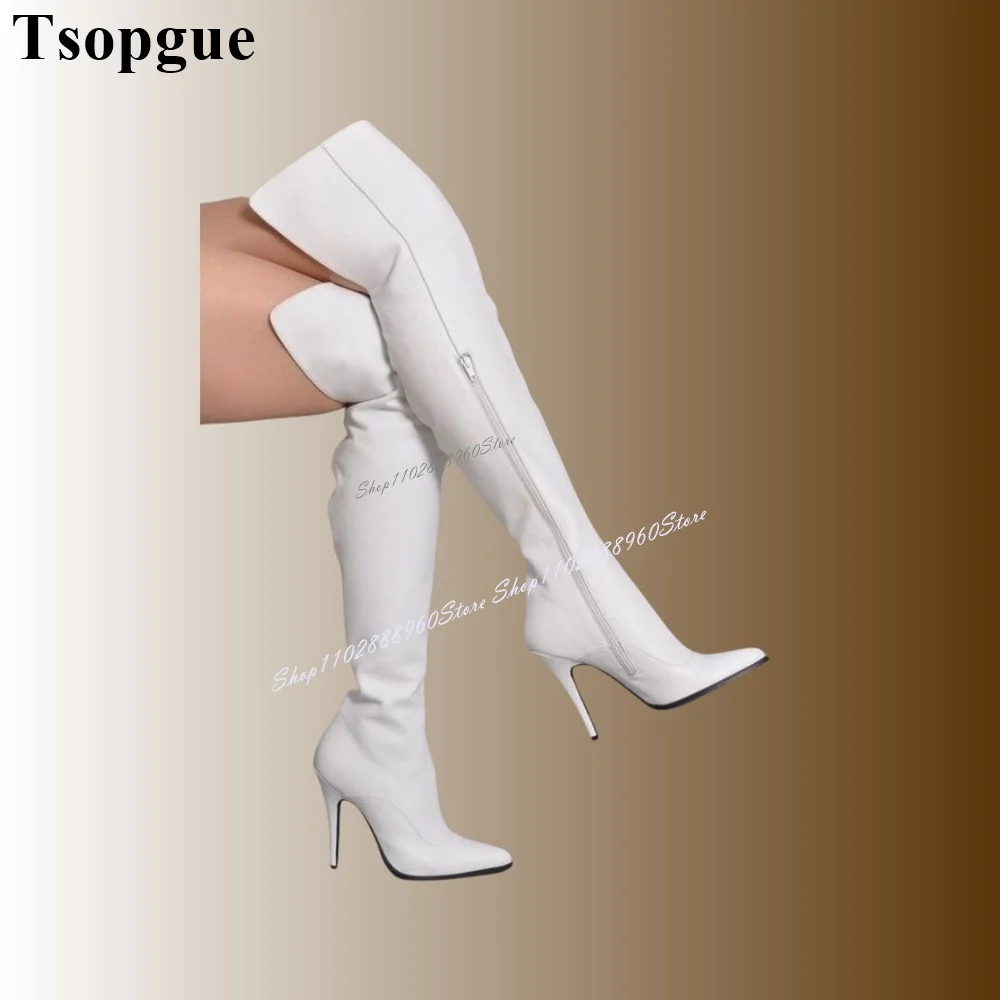 

Big Size Over The Knee White Elegant Style Boots Thin High Heel Women Shoes Side Zipper Pointed Toe 2024 Zapatos Para Mujere