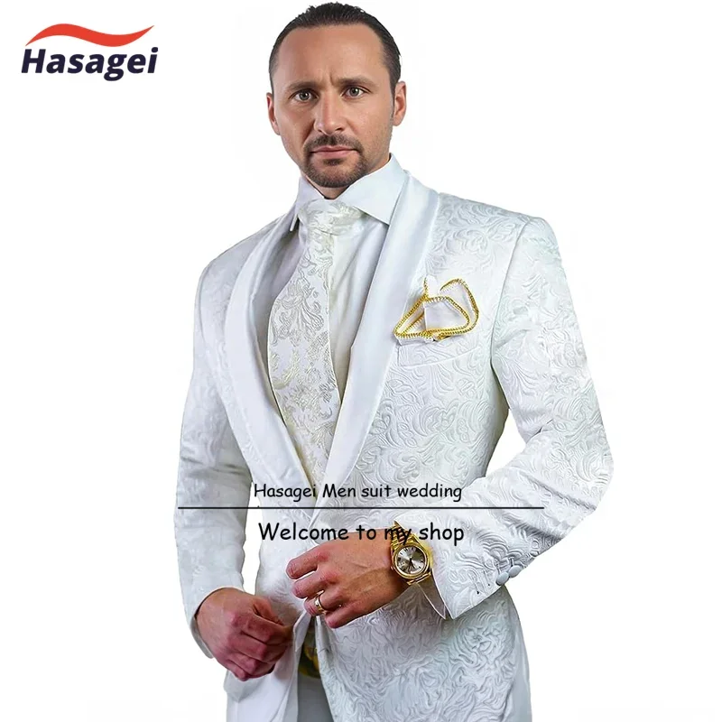 Elegant Men\'s Suit Groom Wedding Tuxedo 2 Piece Jacket Pants Formal Floral Blazer for Mens Party Custom Clothes