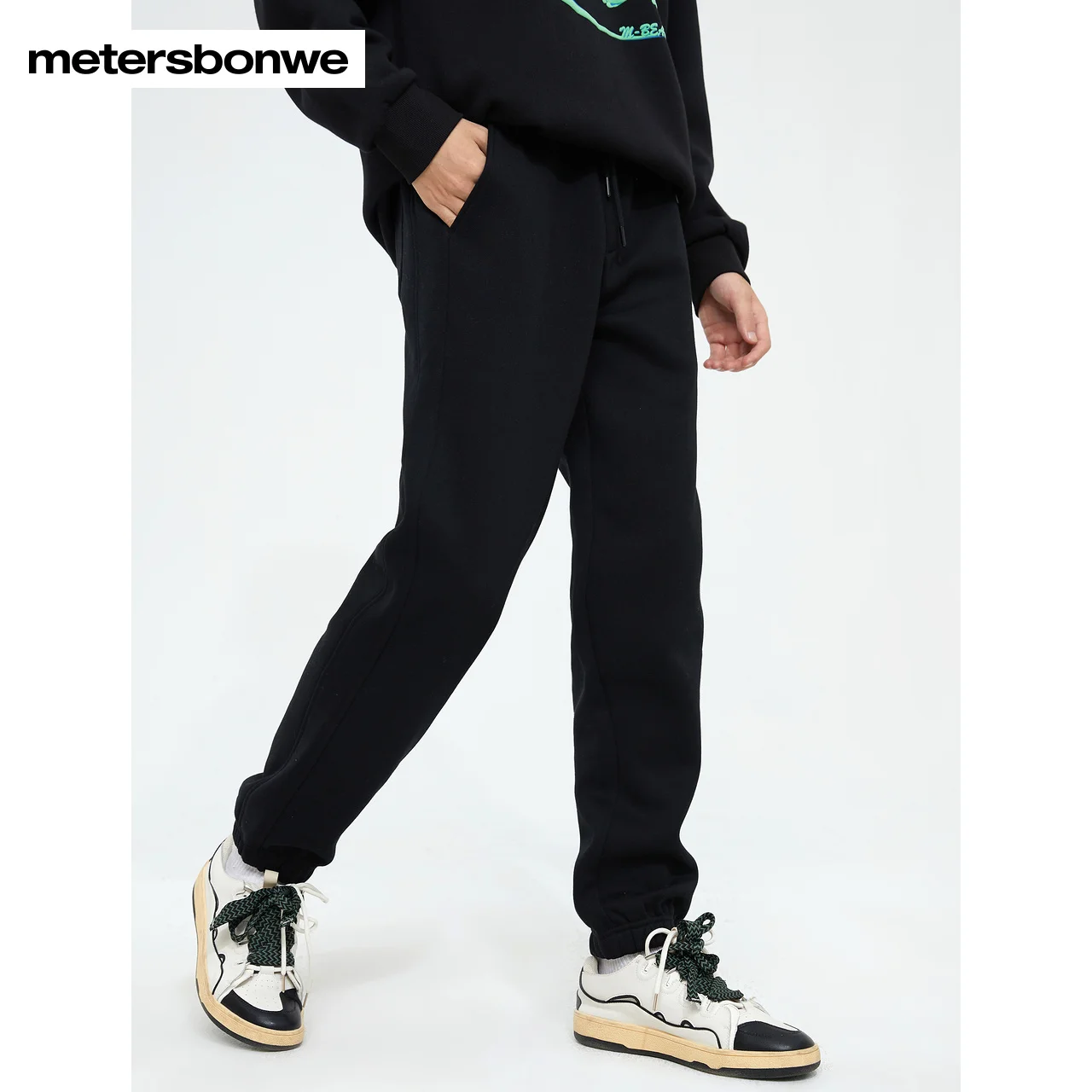 Metersbonwe-Calças de lã quente masculina, calças desportivas casuais, cores contrastantes, montagem solta, marca masculina, inverno, tendência