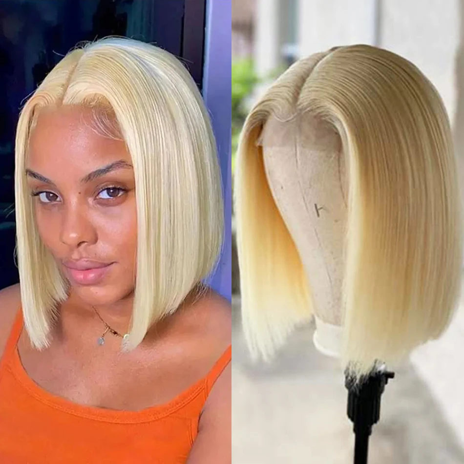 613 Blonde Short Bob Wigs Straight 13x4 Lace Front Human Hair Wigs Pre Plucked Honey Blonde Color Short Bob Lace Frontal Wigs