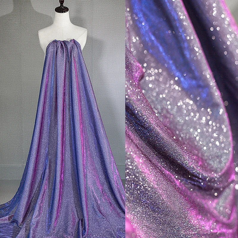 Dream color reflective laser starry sky highlights elastic handmade diy designer fabric wedding dress fabric