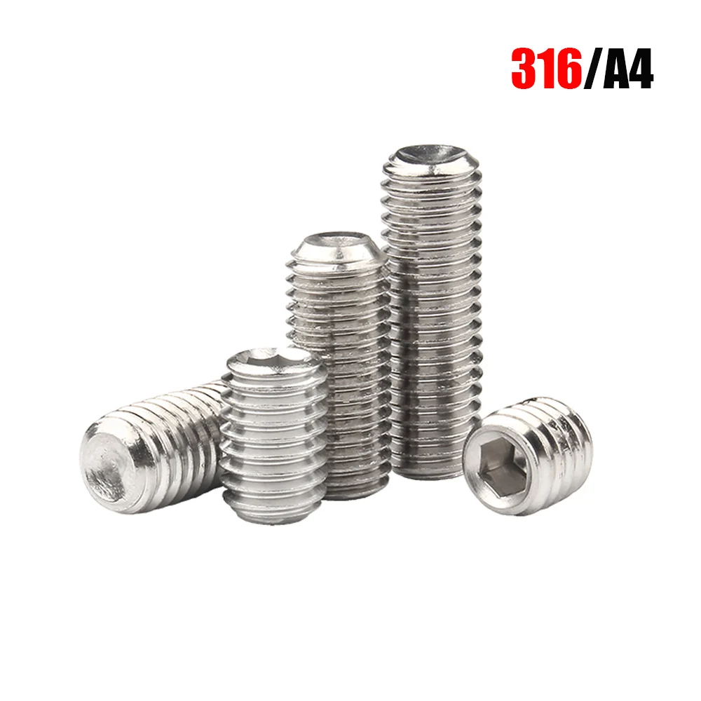1/50pcs 316 A4 Stainless Steel Allen Hex Hexagon Socket Cup Point Grub Headless Bolt M3 M4 M5 M6 M8 M10 M12 M16 DIN916 Set Screw