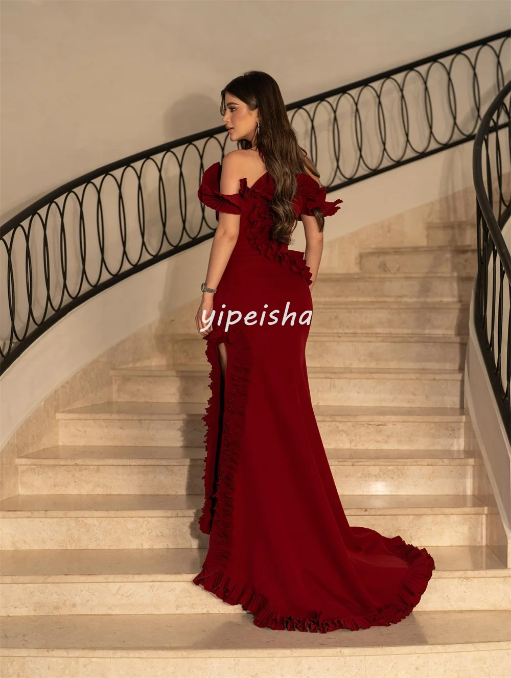 Customized High Quality Fashion Jersey Ruched Mermaid Off-the-shoulder Long Dresses Bespoke Occasion Dresses Elegant Classic
