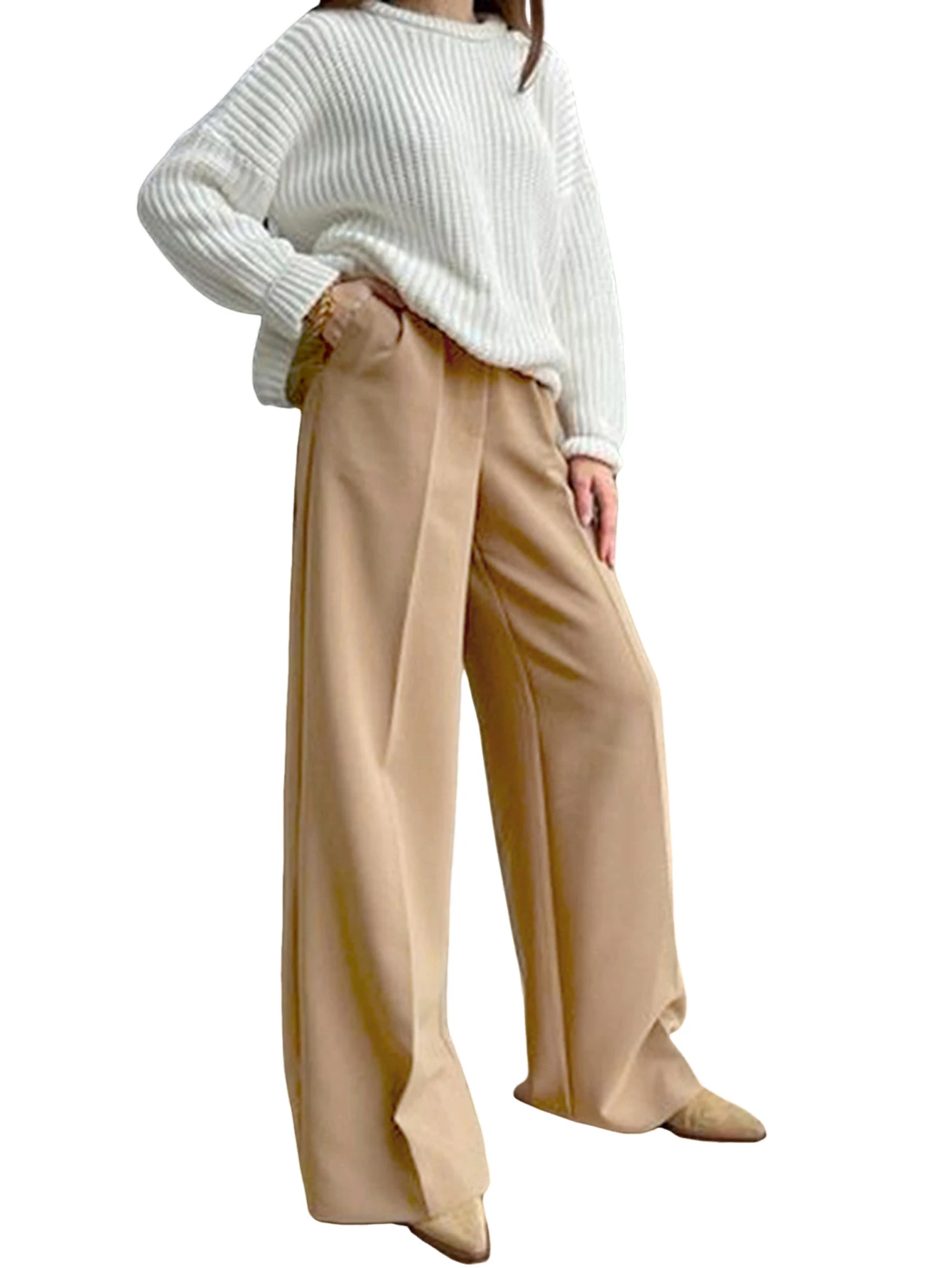 

Women Pants Summer Zipper Women Wid Leg Pants High Waist Female Trousers Casual