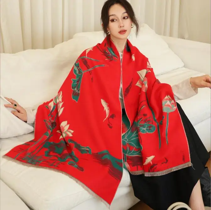 Fashion Shawl Cashmere Wrap Scarf Women Shawl Scarf Double Sided Warmth Luxury Warm Scarves Floral Women Winter Scart Shawl