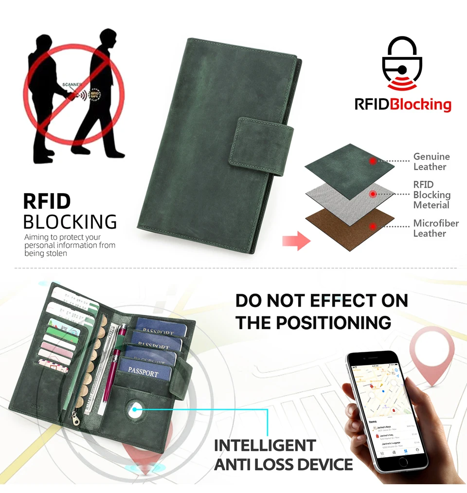 Familien-Passporttasche aus echtem Leder mit Anti-Verlust-Airtag-Etui, Reisepasshülle für Karten, Stifthalter, Reisepass, Reise-Clutch – Detail 11