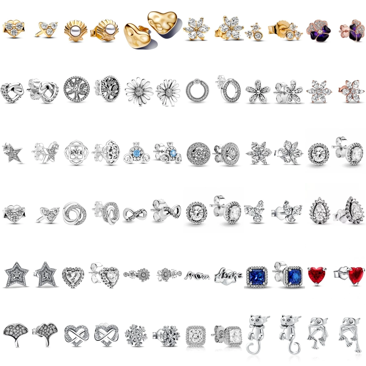 

New 925 Sterling Silver Sunflower Family Tree Snowflake Stars Ear Studs Fine Jewelry Original Women Anniversary Gift