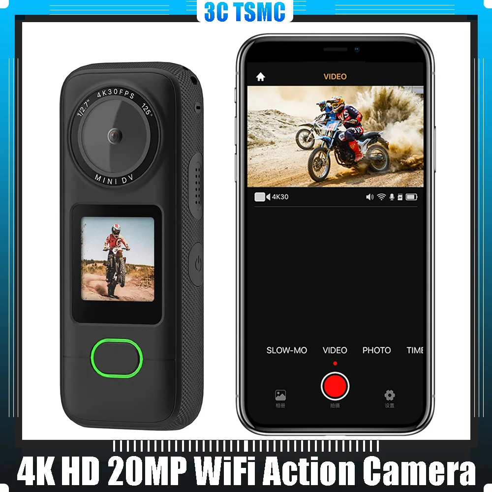 

4K HD 20MP WiFi Outdoor Video Recorder Waterproof Video Camera Anti-Shake Portable Body Cam for Outdoor Sport Bike Travel
