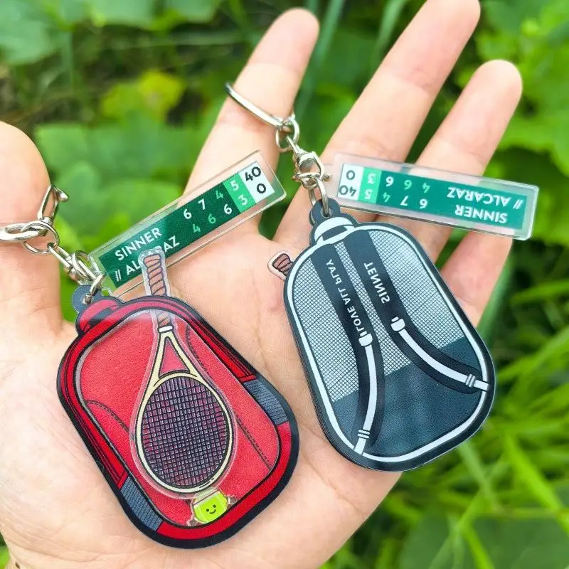 Badminton Themed Shake Keychain Transparent Acrylic Floating Shuttlecock Racket Pendant Sports Decorative Bag Hanging Ornament