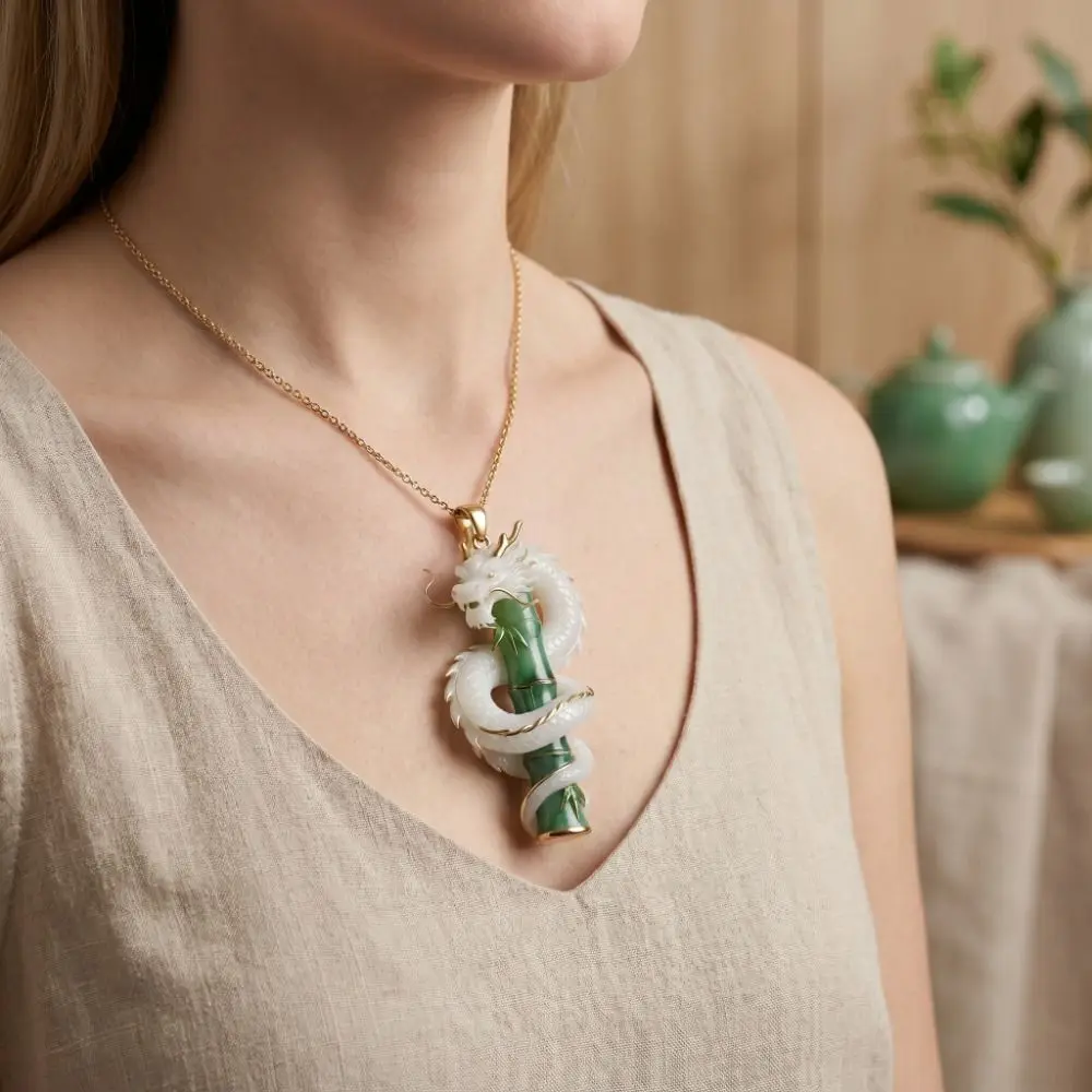 Creative Retro Dragon Bamboo Joint Pendant Necklace Metal Dragon Sweater Chain Embossed Elegant Neck Jewelry Gift for Friends