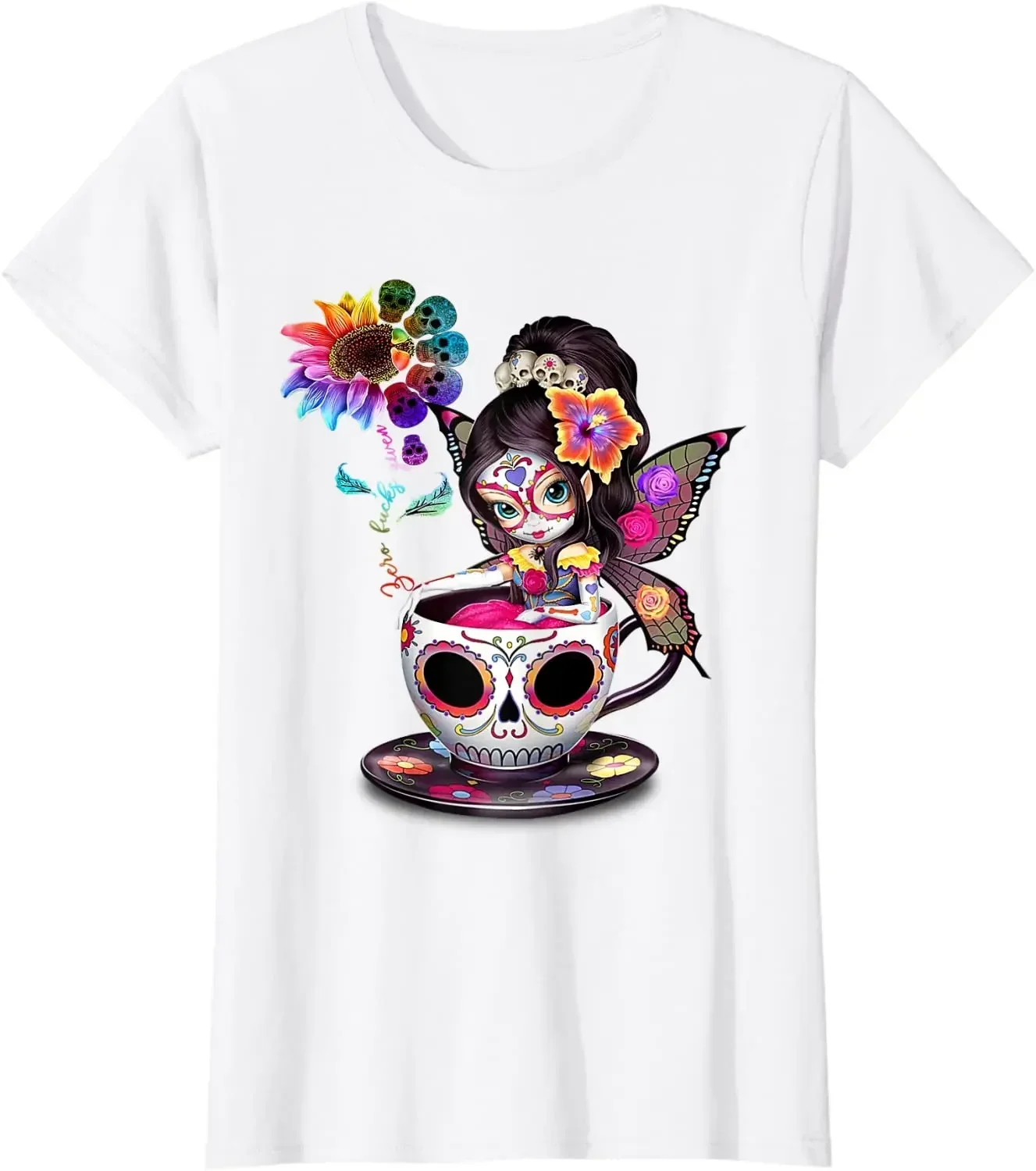 Zero Given Sugar Skull Rainbow Sunflower T-Shirt Men Women Summer Casual Cotton Tees Tops