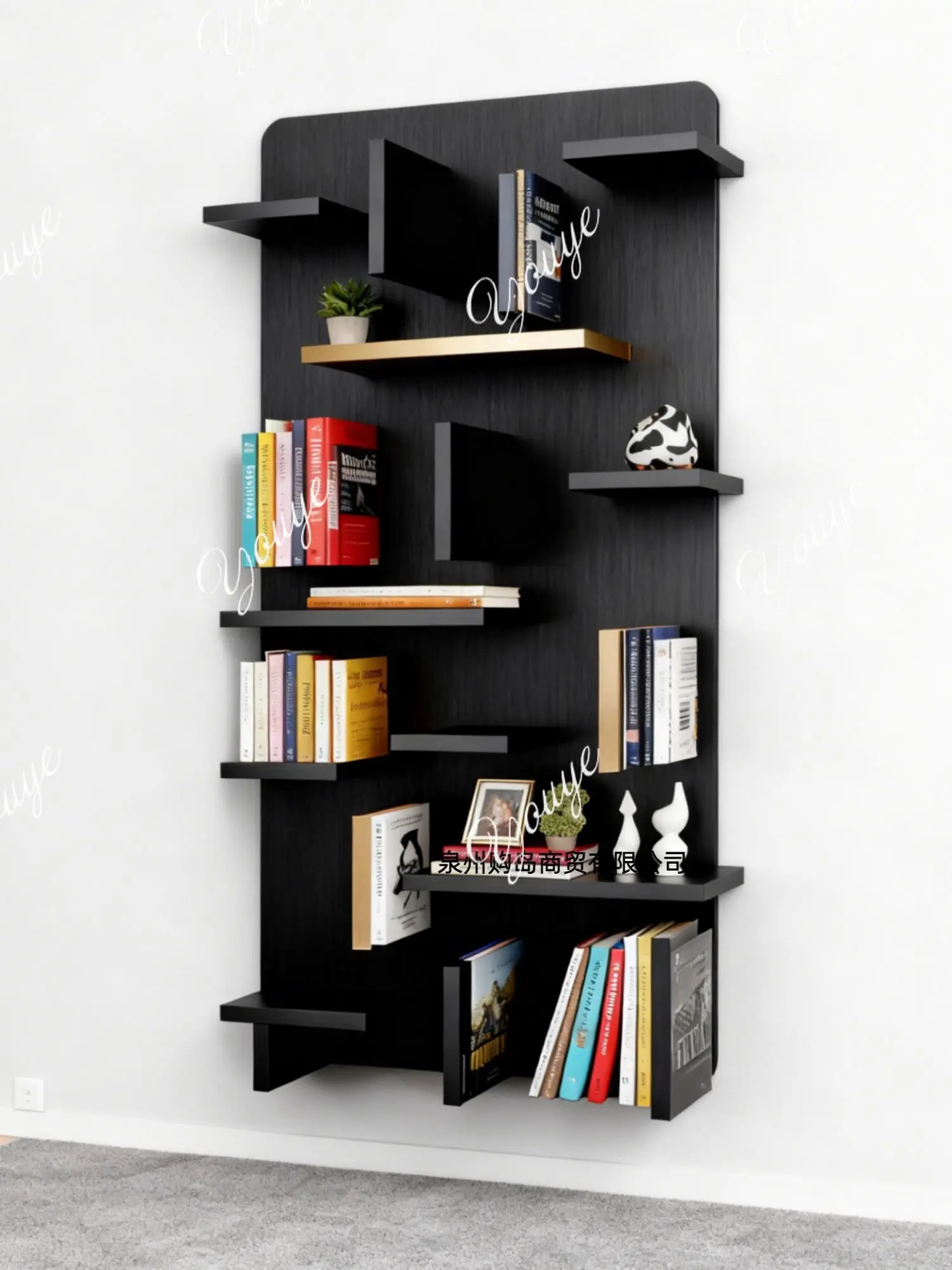 

Современная простая настенная книжная полка для гостиной, спальни, многослойная полка, черный лакированный книжный шкаф