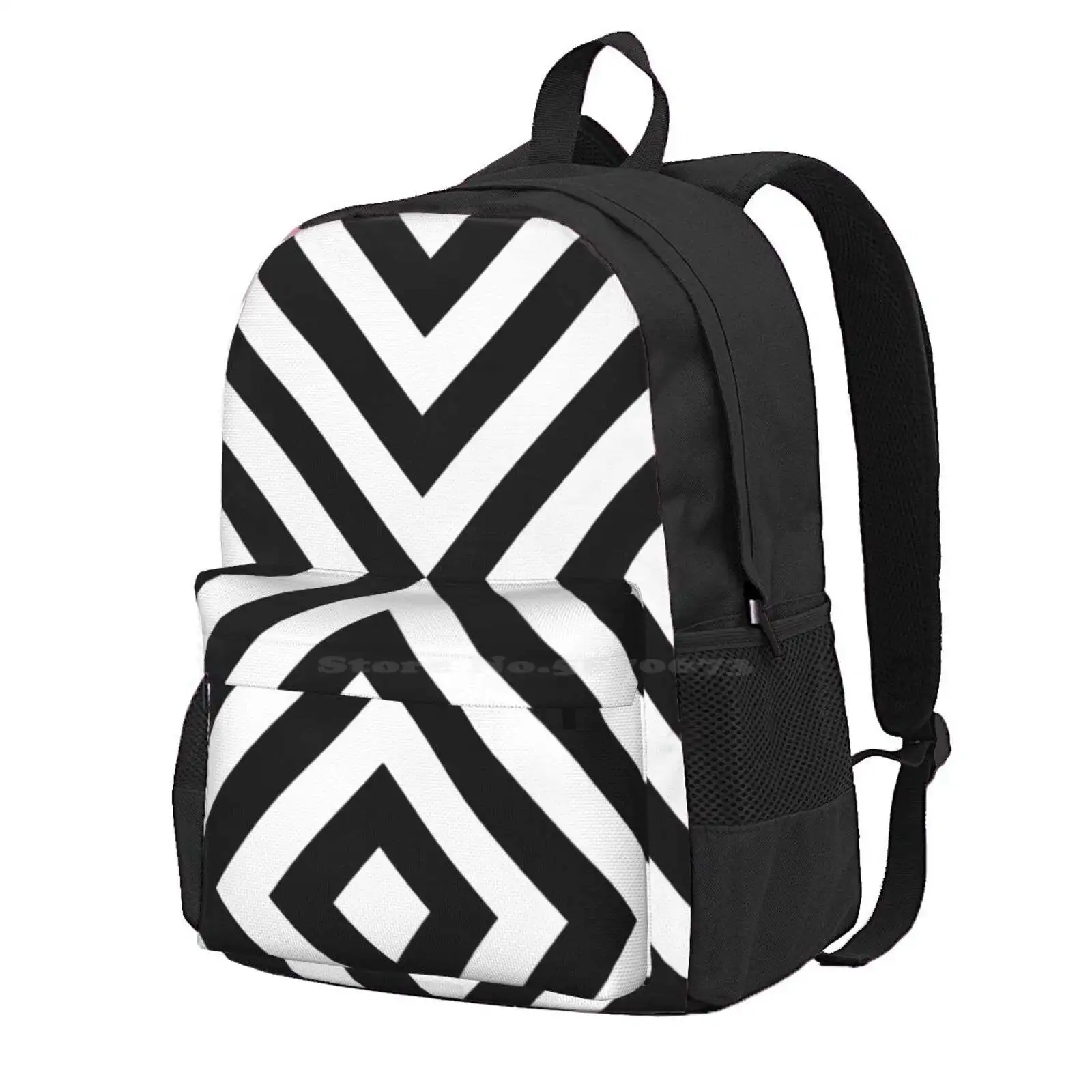 Black & White Simple Pattern Hot Sale Schoolbag Backpack Fashion Bags Texture Modern Optical Grid Minimalist Bold Pattern