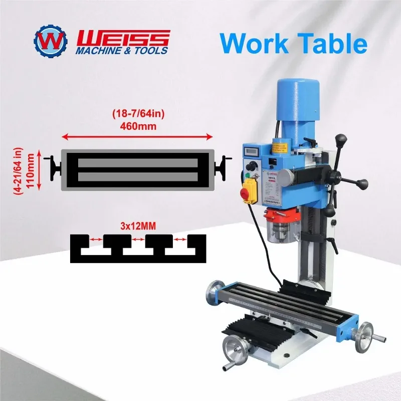 machine VM13L benchtop milling drilling machine variable 100-2500rpm 750w brushless mill drillWEISS milling