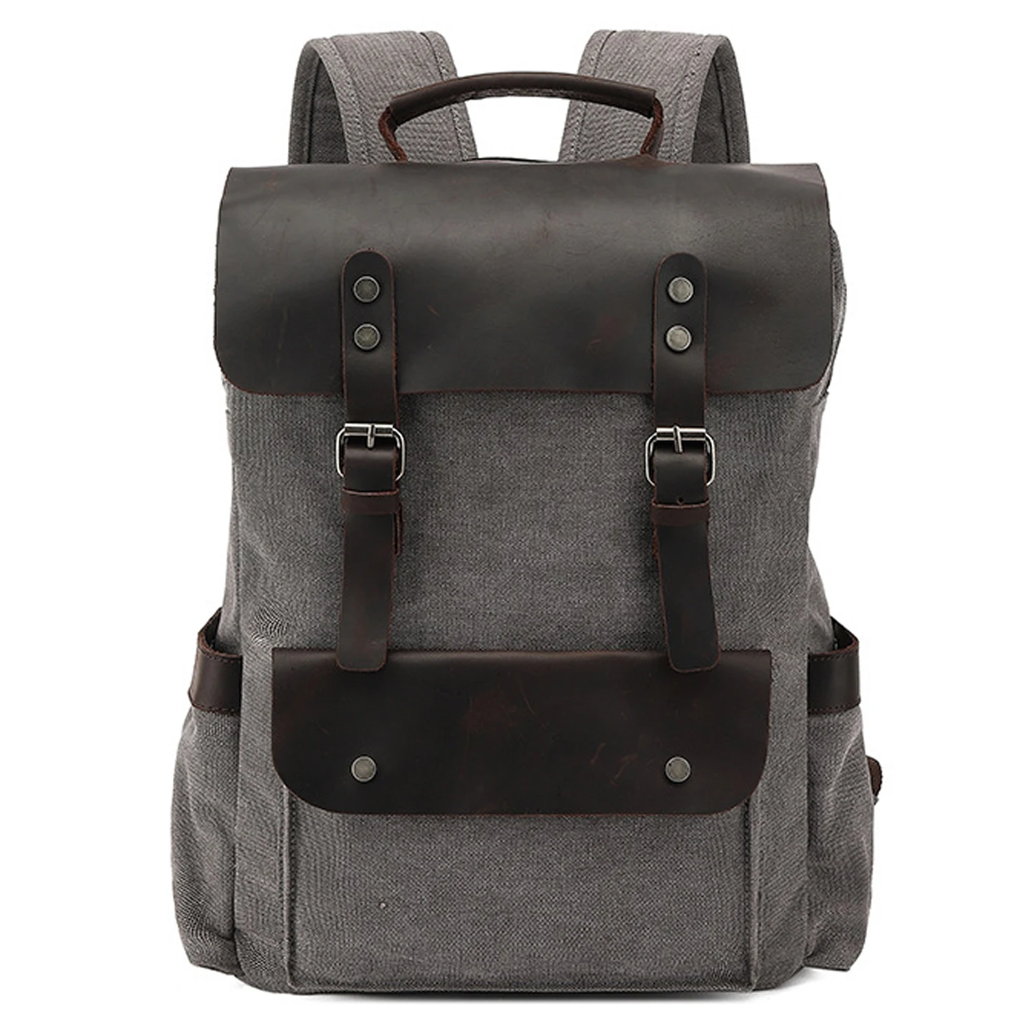 

Wholesale custom Vintage first-layer Cowhide Laptop Backpack Bag Crazy horse leather Men Cow Real Leather Canvas luxury Backpack