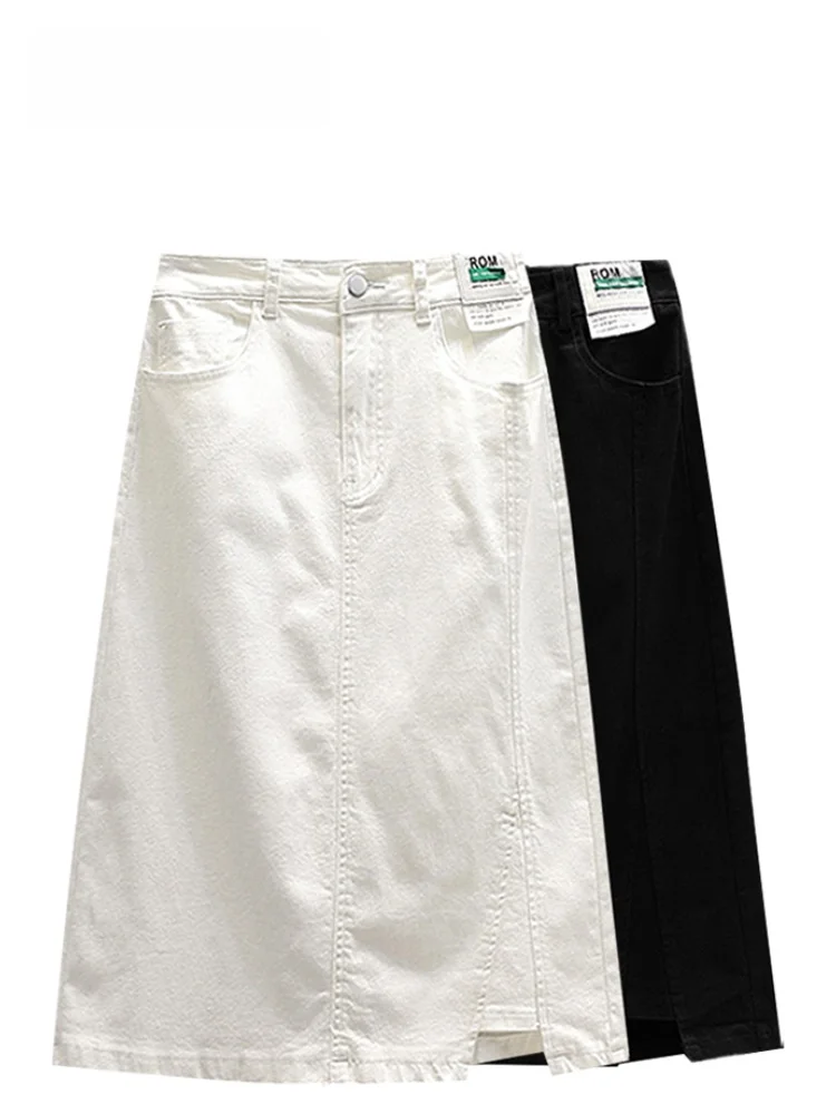 

High Waist Denim Skirt Women's Summer Fashion Versatile Belly Covering Slimming Midi A-Line Skirt Casual Korean Style